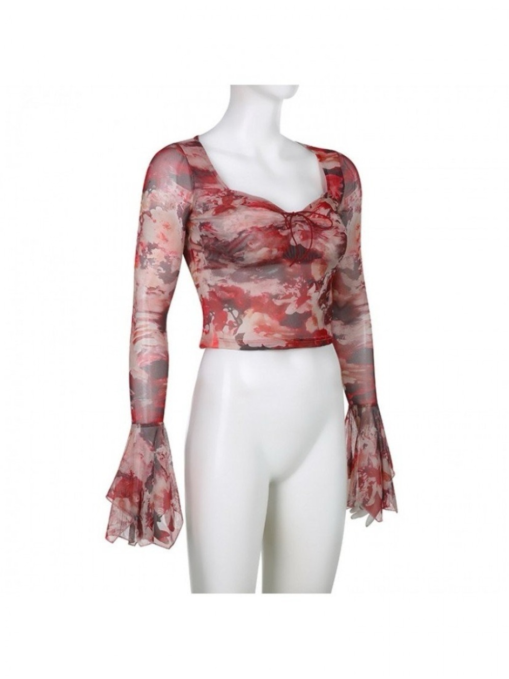 90s Y2K Inspired Ethereal Angel Sheer Mesh Bell Sleeve Crop Large Romantic